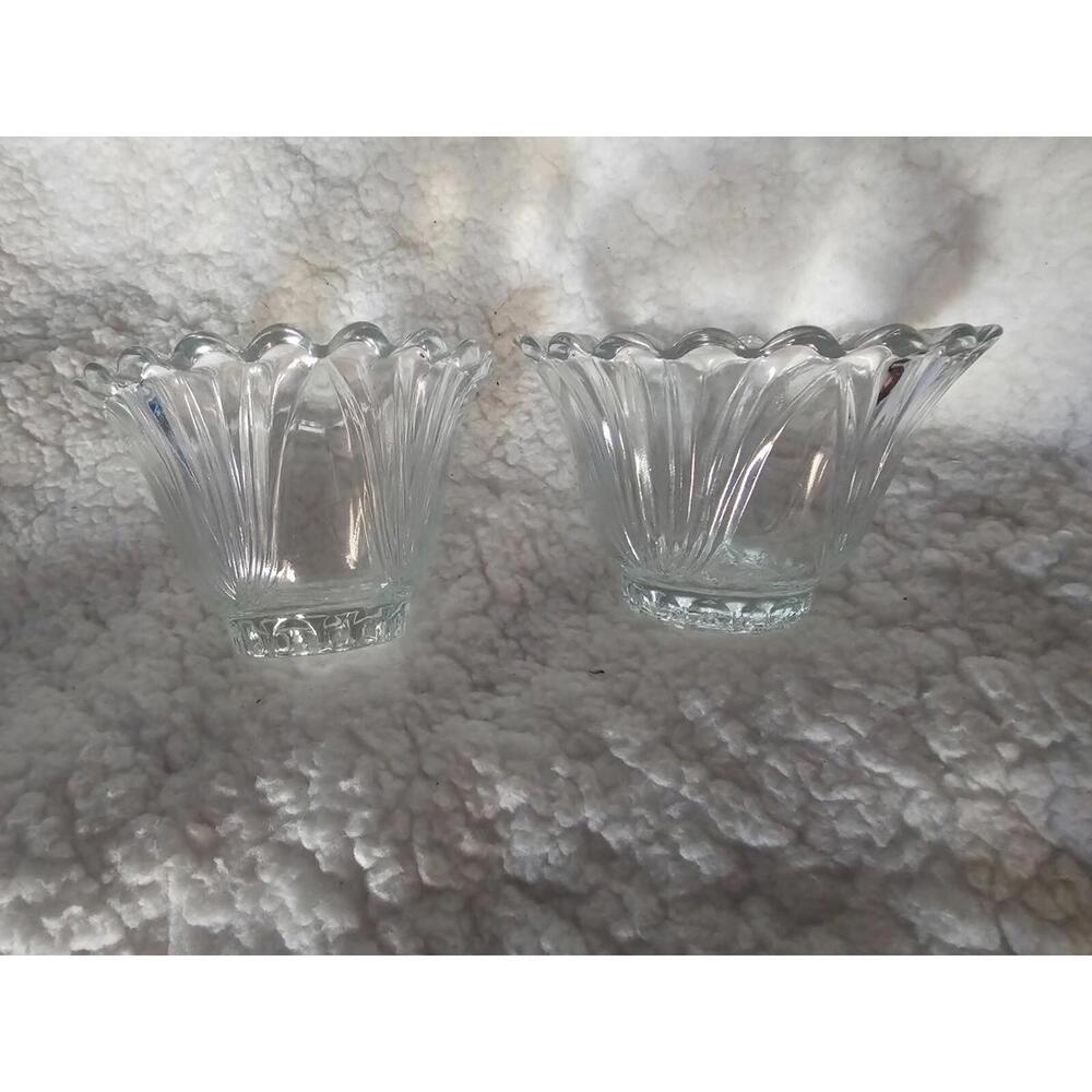 (2) Vintage KIG Indonesia Pressed Glass Ice Cream Cups Dishes Tulip Sides 3.5"